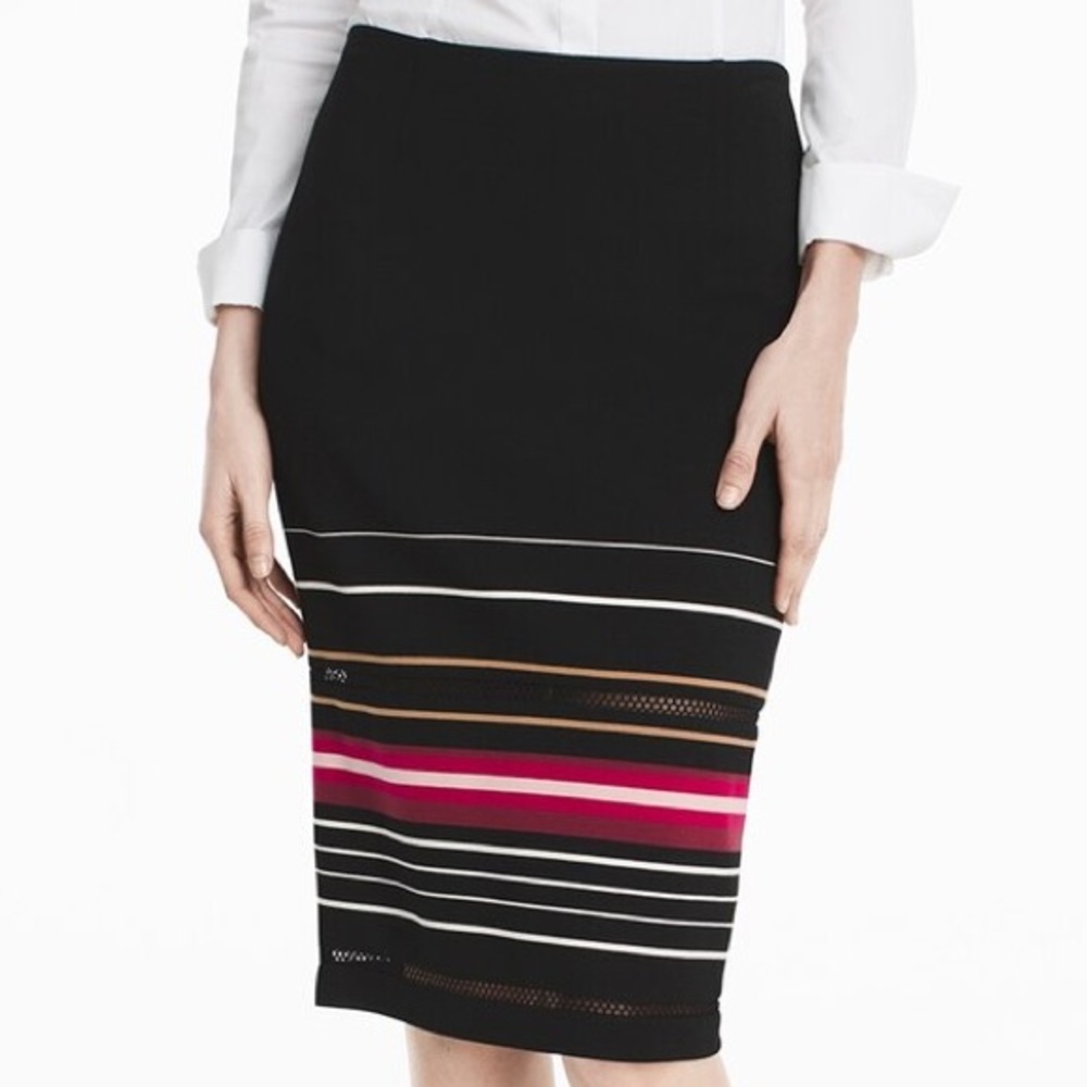 Striped Hem Mesh Inset Ponte Pencil Skirt
